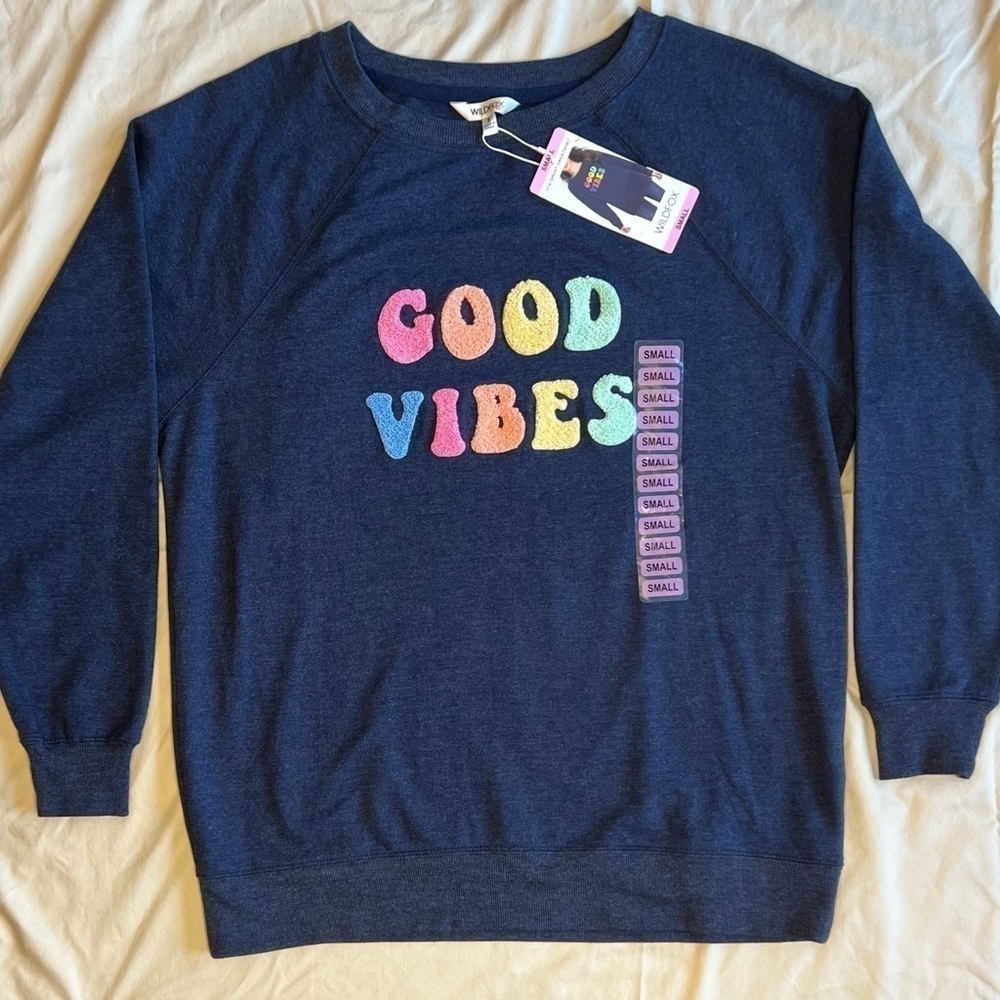 NWT Wildfox size small blue good vibes sweat shirt. - Picture 1 of 5